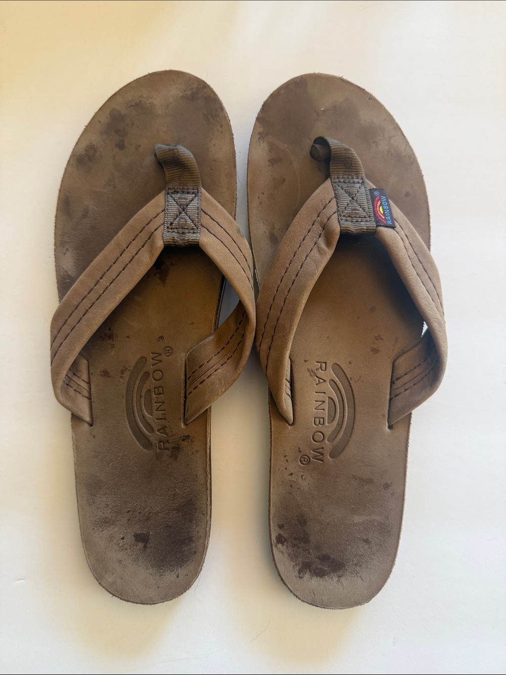 Rainbow leather flip flop sandals women’s 10 GUC
